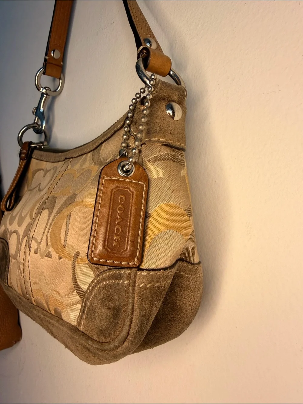 Coach Signature Mini Shoulder Bag in Beige and Tan